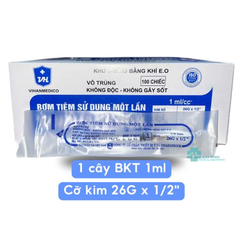 Bơm Tiêm Vinahankook 1ml - Kim Tiêm 25G x 5/8'' và 26G x 1/2'' - Vô Trùng, An Toàn, Sử Dụng 1 Lần, Phù Hợp Ngành Y Tế