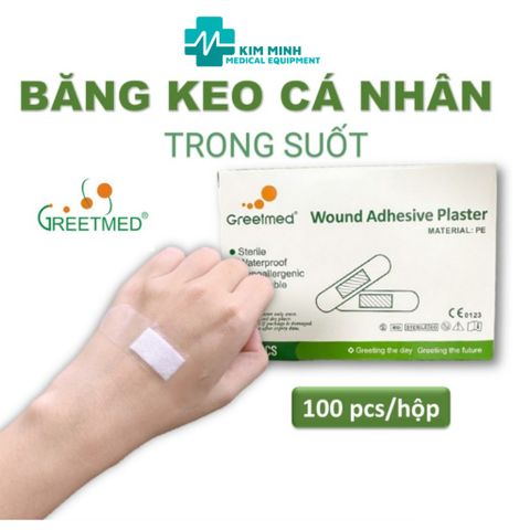 Băng keo cá nhân trong suốt Greetmed 100 miếng - Bảo vệ vết thương hiệu quả, không gây đau, thoáng khí, chất liệu polyethylene cao cấp