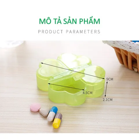 Hộp Đựng Thuốc Ngày Sáng, Trưa, Chiều, Tối Greetmed - Thiết Kế Hoa Nhỏ Màu Xanh Bằng Nhựa PP An Toàn Sức Khỏe