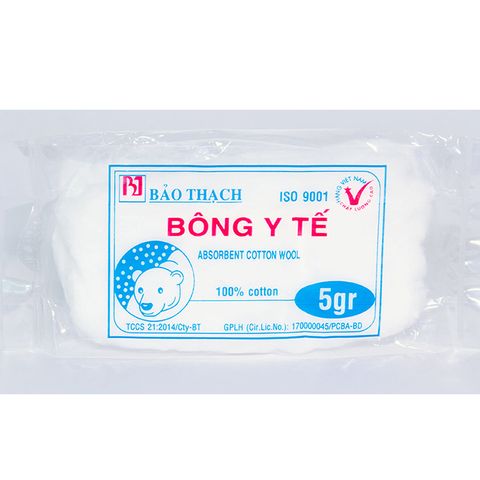 Bông gòn thấm nước Bảo Thạch 5g - Chất liệu tự nhiên, an toàn cho da, sử dụng làm sạch vết thương, sản phẩm y tế chất lượng cao Việt Nam