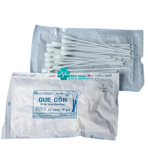 Que gòn y tế Bảo Thạch 100% cotton tự nhiên - Túi 20 que vô trùng cho rửa vết thương và xét nghiệm, an toàn và tiện lợi
