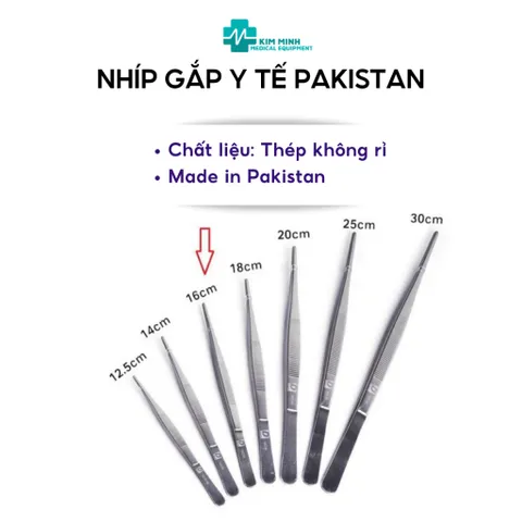 Nhíp Gắp Y Tế Pakistan 18cm, 12cm - Nhíp Phẫu Thuật Thép Không Gỉ, Chất Lượng Cao Dùng Trong Y Tế và Gia Đình