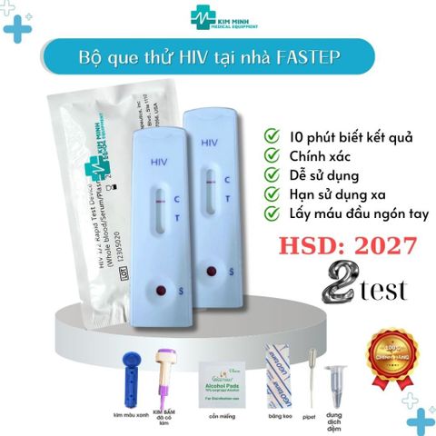 Combo 2 Bộ Que Thử HIV Fastep Mỹ - Xét Nghiệm Tại Nhà Độ Chính Xác 99.9% với Dụng Cụ Tiện Lợi và Kim Bấm Giảm Đau.