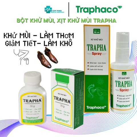 Bột và Xịt Khử Mùi Trapha - Ngăn Tiết Mồ Hôi Chân, Nách, Giữ Khô Thoáng, Thơm Mát - Sản Phẩm Việt Nam Chất Lượng