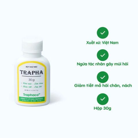 Bột và Xịt Khử Mùi Trapha - Ngăn Tiết Mồ Hôi Chân, Nách, Giữ Khô Thoáng, Thơm Mát - Sản Phẩm Việt Nam Chất Lượng