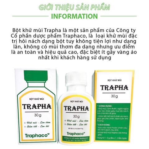 Bột và Xịt Khử Mùi Trapha - Ngăn Tiết Mồ Hôi Chân, Nách, Giữ Khô Thoáng, Thơm Mát - Sản Phẩm Việt Nam Chất Lượng