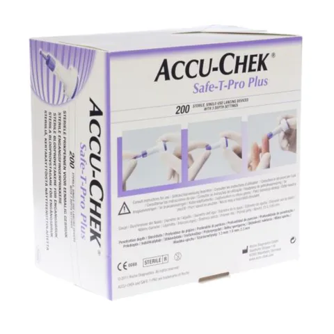Thiết Bị Lấy Máu Accu-Chek Safe-T-Pro Plus - Kim Bấm Vô Trùng Điều Chỉnh Độ Đâm Sâu - Hộp 200 Kim Chính Hãng