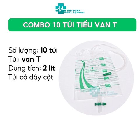 Lốc 10 Túi Đựng Nước Tiểu Greetmed Van T Có Dây Cột, Dung Tích 2000ml, Tiện Dụng Cho Bệnh Nhân Sử Dụng Dài Hạn