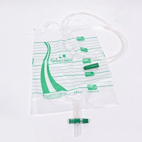 Lốc 10 Túi Đựng Nước Tiểu Greetmed Van T Có Dây Cột, Dung Tích 2000ml, Tiện Dụng Cho Bệnh Nhân Sử Dụng Dài Hạn