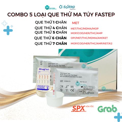Combo Que Thử Ma Túy Tổng Hợp Fastep - 5 Loại (1 Chân, 4 Chân, 5 Chân, 6 Chân, 7 Chân) - Kiểm Tra Nhanh Chất Gây Nghiện An Toàn