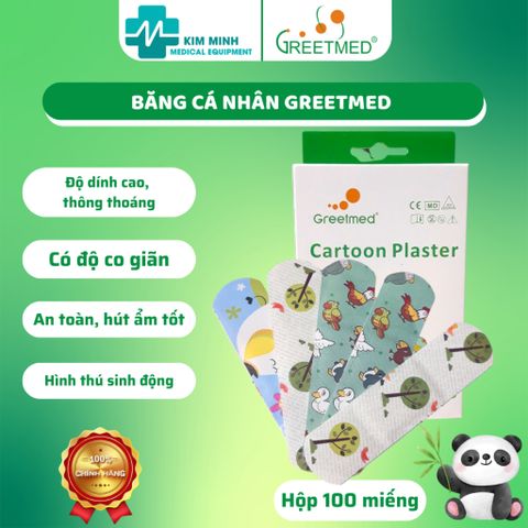 Băng cá nhân Cute Greetmed hình thú - Hộp 100 miếng tiện lợi, an toàn cho trẻ em và người lớn, thiết kế đáng yêu và tươi sáng.
