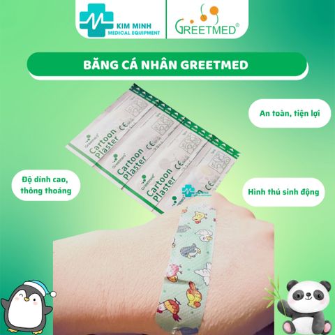 Băng cá nhân Cute Greetmed hình thú - Hộp 100 miếng tiện lợi, an toàn cho trẻ em và người lớn, thiết kế đáng yêu và tươi sáng.