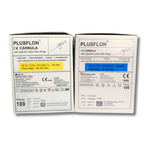Hộp 100 cây kim luồn tĩnh mạch Mediplus Plusflon 20G, 22G, 24G - Kim chất lượng cao nhập khẩu Ấn Độ cho thủ thuật y tế an toàn