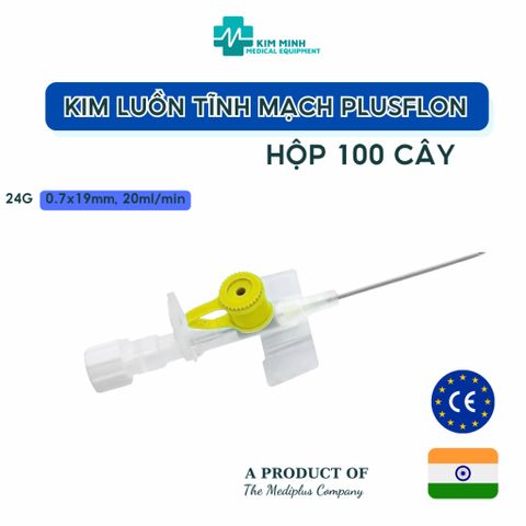 Hộp 100 cây kim luồn tĩnh mạch Mediplus Plusflon 20G, 22G, 24G - Kim chất lượng cao nhập khẩu Ấn Độ cho thủ thuật y tế an toàn