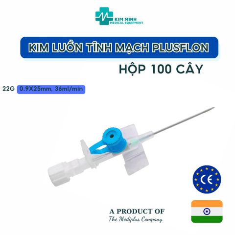 Hộp 100 cây kim luồn tĩnh mạch Mediplus Plusflon 20G, 22G, 24G - Kim chất lượng cao nhập khẩu Ấn Độ cho thủ thuật y tế an toàn