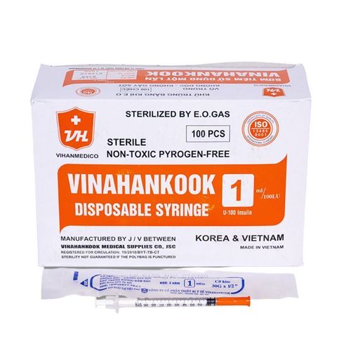 Hộp 100 Bơm Tiêm Insulin Vinahankook 1ml, Kim Tiêm 30G, Tiện Dụng Cho Người Tiểu Đường, Đảm Bảo An Toàn, Vệ Sinh