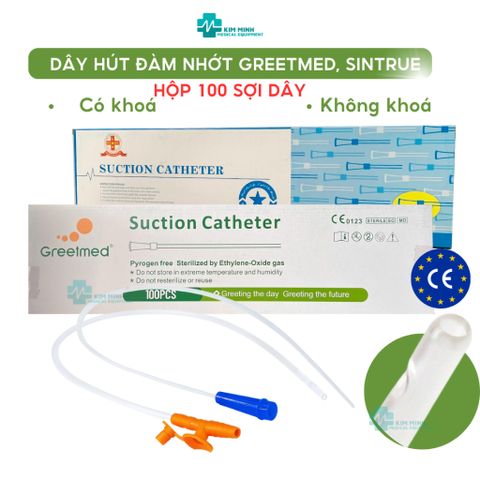 Hộp 100 sợi dây hút đàm nhớt Greetmed/Sintrue Fr12, ống mềm y tế cho đường hô hấp, sử dụng 1 lần, thoải mái cho bệnh nhân