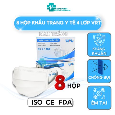 Combo 8 Hộp Khẩu Trang 4 Lớp Quai Mềm VRT - Đeo Thoải Mái, Chống Kích Ứng, Xuất Khẩu Châu Âu, Tiêu Chuẩn Quốc Tế