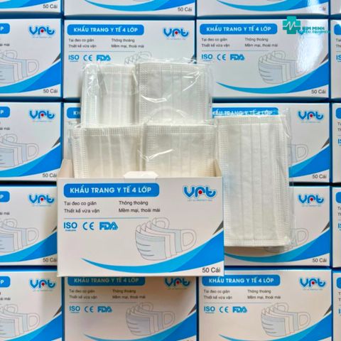 Combo 8 Hộp Khẩu Trang 4 Lớp Quai Mềm VRT - Đeo Thoải Mái, Chống Kích Ứng, Xuất Khẩu Châu Âu, Tiêu Chuẩn Quốc Tế