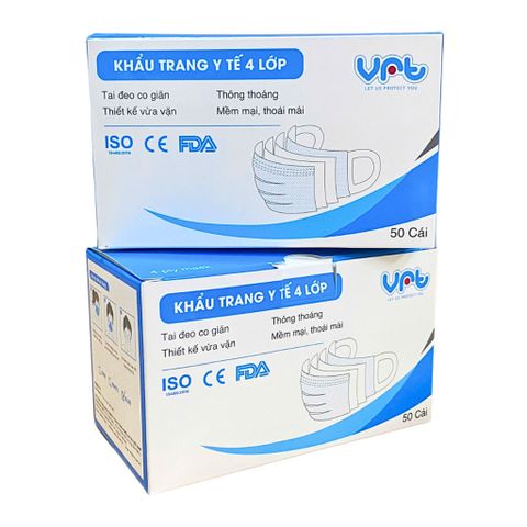 Combo 8 Hộp Khẩu Trang 4 Lớp Quai Mềm VRT - Đeo Thoải Mái, Chống Kích Ứng, Xuất Khẩu Châu Âu, Tiêu Chuẩn Quốc Tế