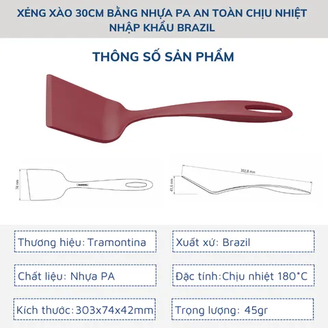 Xẻng Nấu Ăn Tramontina 30cm Nhựa PA An Toàn, Chịu Nhiệt 180°C - Dụng Cụ Gia Dụng Nhà Bếp Chất Lượng Từ Brazil 25160