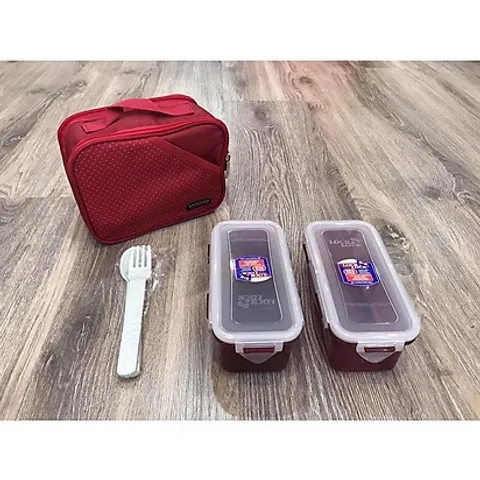 Bộ Hộp Cơm  Gồm 2 Hộp Và Túi, Thìa, Dĩa LocknLock HPL762DR - Hàng Chính Hãng