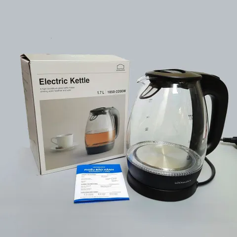 Ấm Điện Đun Nước Thủy Tinh Lock&Lock EJK432 1.7L - Thiết Kế Sang Trọng, Tích Hợp Đèn LED Xanh, Bảo Hành Chính Hãng 12 Tháng