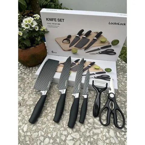 Bộ Dao Nhà Bếp 6 Món LocknLock CKK103S6 - Dao, Kéo, và Dụng Cụ Gọt Vỏ Sang Trọng, Màu Đen, Thép Không Gỉ, Quà Tặng Thú Vị