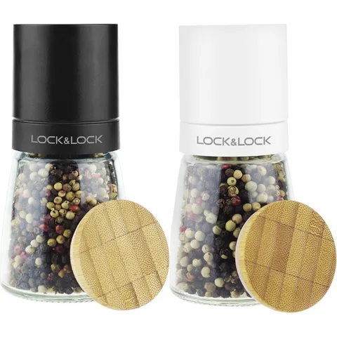 Lọ Xay Tiêu Cầm Tay Lock&Lock 140ml - Thủy Tinh Đẹp, Lưỡi Dao Sứ Bền Bỉ, Đồ Gia Dụng Tiện Lợi Cho Nhà Bếp