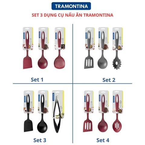 Bộ 3 Dụng Cụ Nấu Ăn Tramontina - Muôi, Vá và Xẻng Bằng Nhựa PA An Toàn Chịu Nhiệt 180 Độ, Dụng Cụ Tiện Ích Cho Nhà Bếp