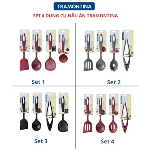 Set 4 Dụng Cụ Nấu Ăn Tramontina Bằng Nhựa PA An Toàn Chịu Nhiệt Nhập Khẩu Brazil - Muôi, Vá, Xẻng Đầy Đủ Cho Bếp Nhà Bạn