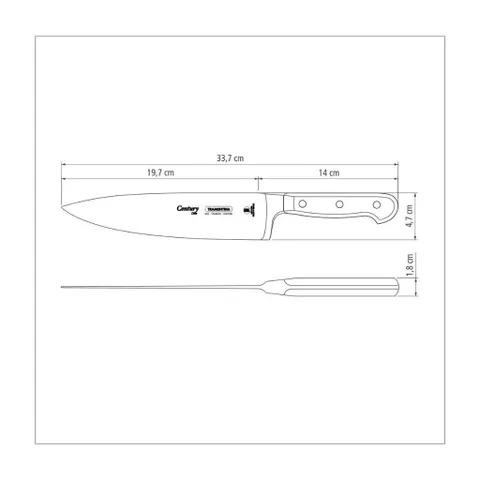 Dao Bếp Thái Thịt Tramontina Century 20cm - Lưỡi Thép Rèn Cao Cấp Nhập Khẩu Brazil, Chất Lượng NSF, Thiết Kế Ergonomic