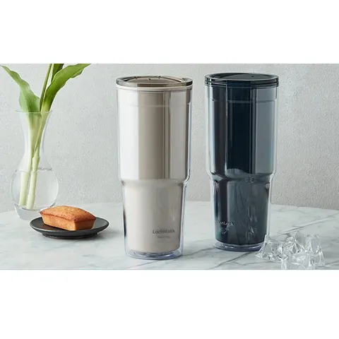 Ly Nhựa 2 Lớp Lock&Lock Double Wall Cold Cup 900ML HAP502 - Màu Xanh và Màu Beige- Hàng Chính Hãng