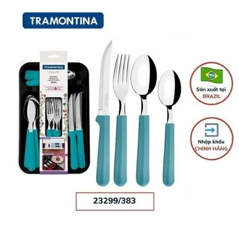 Bộ Dao Dĩa Bàn Ăn Tramontina Tulum 24 Món Thép Chống Rỉ Kèm Khay Nhựa - Đồ Dùng Nhà Bếp Tiện Lợi và An Toàn Sản Xuất Tại Brazil
