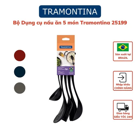 Bộ 5 Dụng Cụ Nấu Ăn Tramontina - Muỗng, Muôi, Xẻng Nhựa An Toàn, Chịu Nhiệt Cao Từ Brazil, Đồ Gia Dụng Bếp Thông Minh