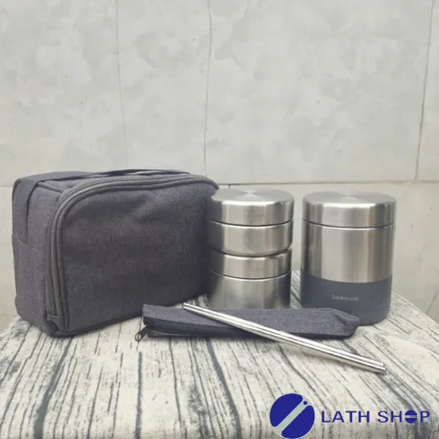 Bộ Hộp Cơm Giữ Nhiệt Lock&Lock 1.150ml (450ml*1, 420ml*1, 280ml*1 Kèm Đũa Và Túi Xách) Giữ Nhiệt 6h