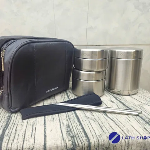 Bộ Hộp Cơm Giữ Nhiệt Lock&Lock 1.150ml (450ml*1, 420ml*1, 280ml*1 Kèm Đũa Và Túi Xách) Giữ Nhiệt 6h