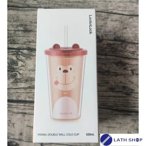 Ly Nhựa 2 Lớp Hình Con Vật Ngộ Nghĩnh Kèm Ống Hút Và 2 Nắp LocknLock HAP511-520ml - Nhiều Màu