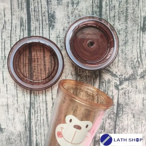 Ly Nhựa 2 Lớp Hình Con Vật Ngộ Nghĩnh Kèm Ống Hút Và 2 Nắp LocknLock HAP511-520ml - Nhiều Màu