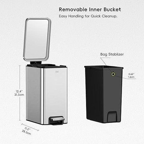 Thùng rác Eko EK9380MY 6L - Thùng đựng rác bằng thép không gỉ, công nghệ đệm thủy lực, thiết kế chống trượt và thân thiện với môi trường