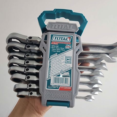 Bộ Cờ Lê Vòng Miệng Tự Động 8 Chi Tiết 8-19mm - Dụng Cụ Cầm Tay Total THT102RK586, Chất Liệu CR-V Công Nghiệp