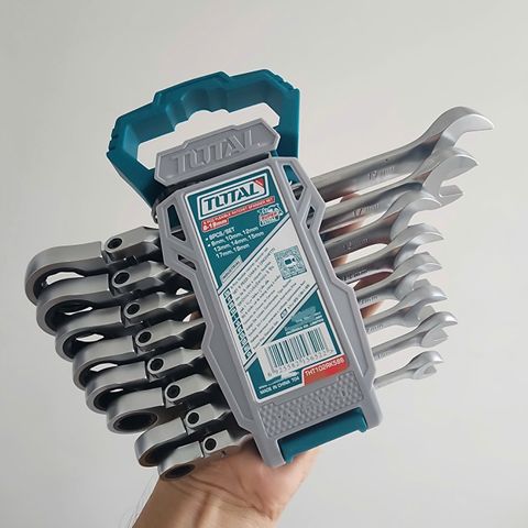 Bộ Cờ Lê Vòng Miệng Tự Động 8 Chi Tiết 8-19mm - Dụng Cụ Cầm Tay Total THT102RK586, Chất Liệu CR-V Công Nghiệp