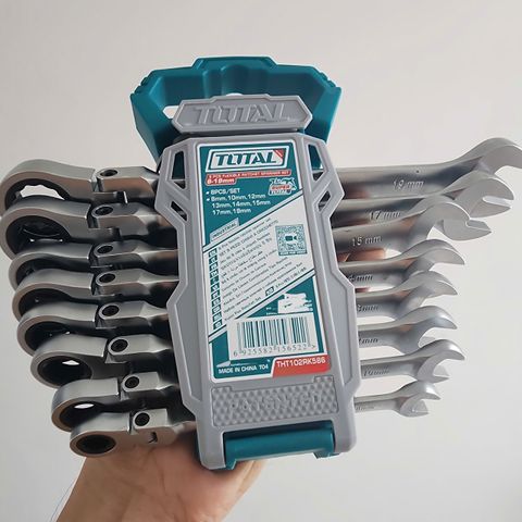 Bộ Cờ Lê Vòng Miệng Tự Động 8 Chi Tiết 8-19mm - Dụng Cụ Cầm Tay Total THT102RK586, Chất Liệu CR-V Công Nghiệp