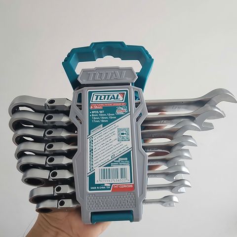 Bộ Cờ Lê Vòng Miệng Tự Động 8 Chi Tiết 8-19mm - Dụng Cụ Cầm Tay Total THT102RK586, Chất Liệu CR-V Công Nghiệp