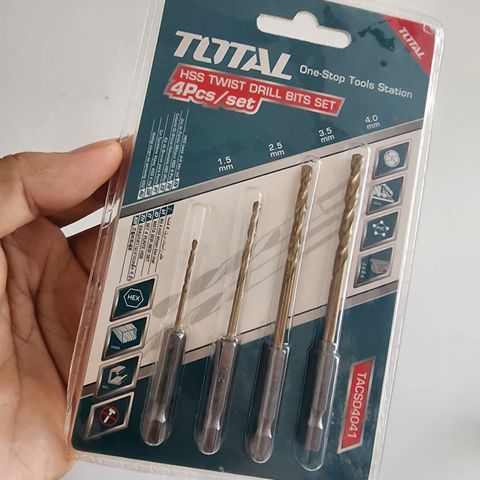 Bộ Mũi Khoan Kim Loại Đuôi Lục Giác 4 Chi Tiết Total TACSD4041 - Thiết Bị Cầm Tay Chuyên Dụng, Chất Lượng Cao, Khoan Chính Xác
