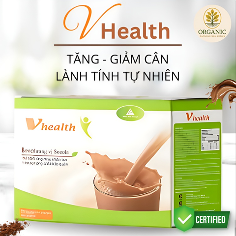 Bột Dinh Dưỡng Vhealth Socola - Thực Phẩm Tốt Cho Sức Khỏe, Hỗ Trợ Tăng/Giảm Cân Tự Nhiên, Hộp 20 Gói, Pha Nhanh Bữa Ăn