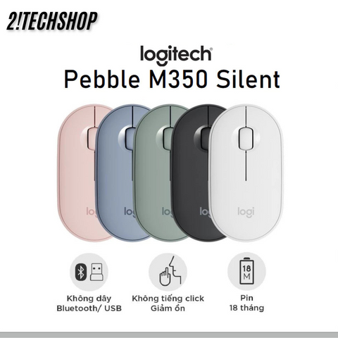 Chuột Không Dây Logitech M350 Pebble Silent - Thiết Kế Hiện Đại, Kết Nối Bluetooth/USB, Yên Tĩnh, Nhỏ Gọn Cho PC/Laptop
