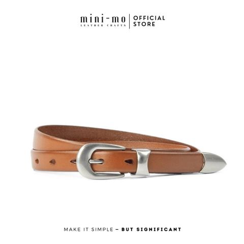 Thắt Lưng Da Bò Vachetta MINI-MO 1.8cm - Phong Cách Unisex Cao Cấp, Thời Trang Tối Giản, Độ Bền Cao, Màu Nâu Đậm, Đen