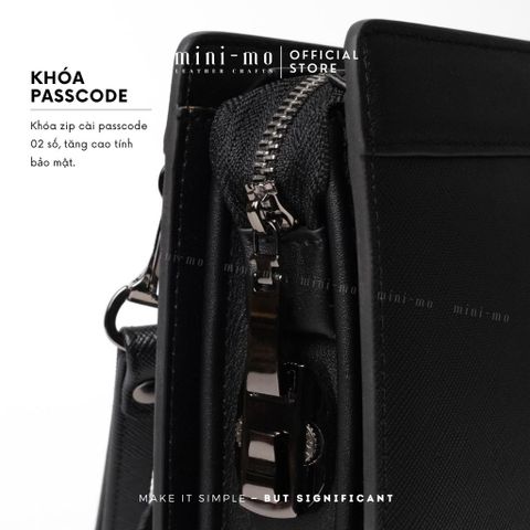Clutch Cầm Tay Da Bò Saffiano MINI-MO Cao Cấp - Lịch Lãm Nam Tính, Khóa Số An Toàn, Quà Tặng Thời Trang Sang Trọng