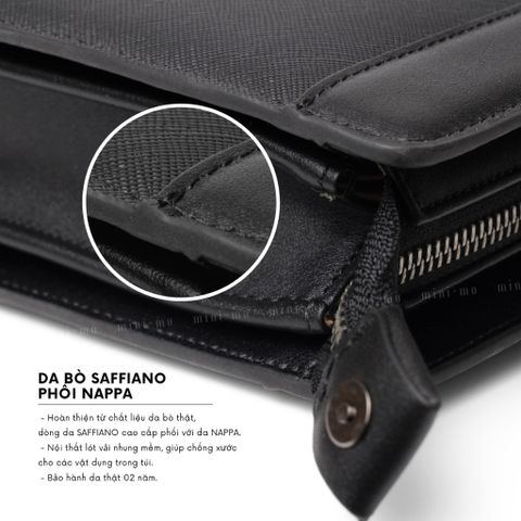 Clutch Cầm Tay Da Bò Saffiano MINI-MO Cao Cấp - Lịch Lãm Nam Tính, Khóa Số An Toàn, Quà Tặng Thời Trang Sang Trọng